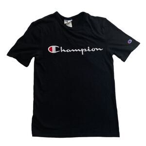 Champion Men's Size Small Black Short Sleeve Crew Neck Cotton Logo Casual Shirt